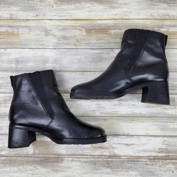 Croft & Barrow Marlon Black Leather Block Heel Chelsea Ankle Boots Womens Size 6 - Picture 3 of 10
